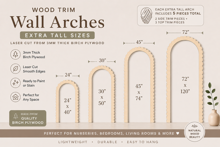 Scalloped Arch Wall Trim | Renter Friendly Nursery Arch | Birch Wood Arch Frame | Peel & Stick Wall Arch | Kids Room Decor