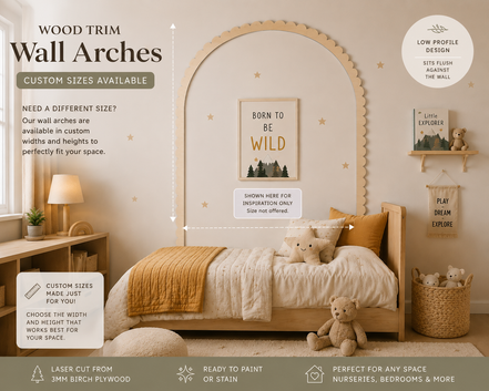 Scalloped Arch Wall Trim | Renter Friendly Nursery Arch | Birch Wood Arch Frame | Peel & Stick Wall Arch | Kids Room Decor