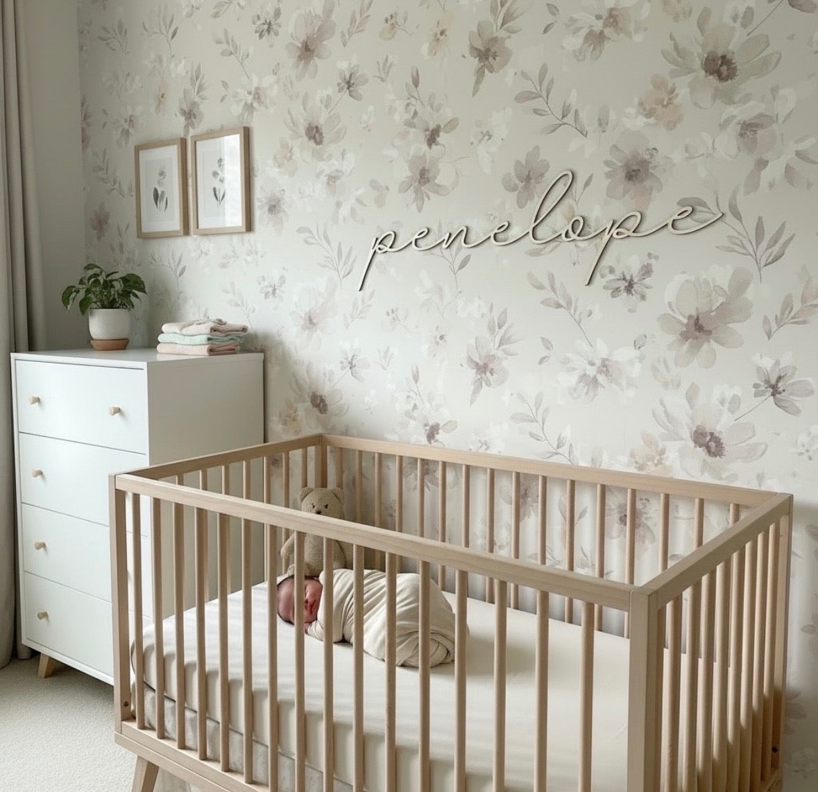 Personalized Wooden Name Sign for Nursery | Custom Baby Name Wall Decor | Laser Cut Birch Wood Sign | Script Nursery Name | 18 24 36