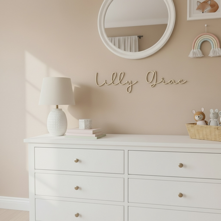Personalized Wooden Name Sign for Nursery | Custom Baby Name Wall Decor | Laser Cut Birch Wood Sign | Script Nursery Name | 18 24 36