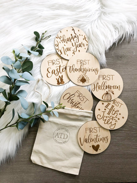 First Holiday Milestones - Nursery Decor Handmade Gift close-up view