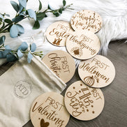 First Holiday Milestones | Milestone Discs | Wooden Milestone Markers | Baby Photo Props | Baby Shower Gifts | Baby's Firsts Milestone Set