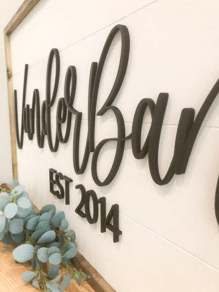 3D Family Name Sign | Shiplap Sign | Wedding Gift | Modern Decor | Black and White Sign | Housewarming Gift | wedding guestbook | Farmhouse