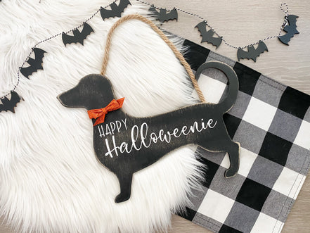 Happy Halloweenie Dachshund | Dachshund Sign | Halloween Sign | Dog Sign | Fromt Door Sign | Wiener Dog Sign | Halloweenie | Dog Mom