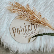 6Newborn Name Announcement | Baby Name Announcement | Wooden Name Disc | Milestone Disc | Pregnancy Announcement | Name Announcement Plaque