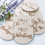 First Holiday Milestones | Milestone Discs | Wooden Milestone Markers | Baby Photo Props | Baby Shower Gifts | Baby's Firsts Milestone Set