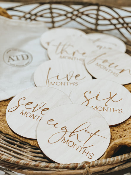 Baby Monthly Milestone Wood Discs | Milestone Cards | Age Signs | Newborn Shower Gift | Engraved Etched Wooden Card | Photo Prop