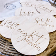 Baby Monthly Milestone Wood Discs | Milestone Cards | Age Signs | Newborn Shower Gift | Engraved Etched Wooden Card | Photo Prop