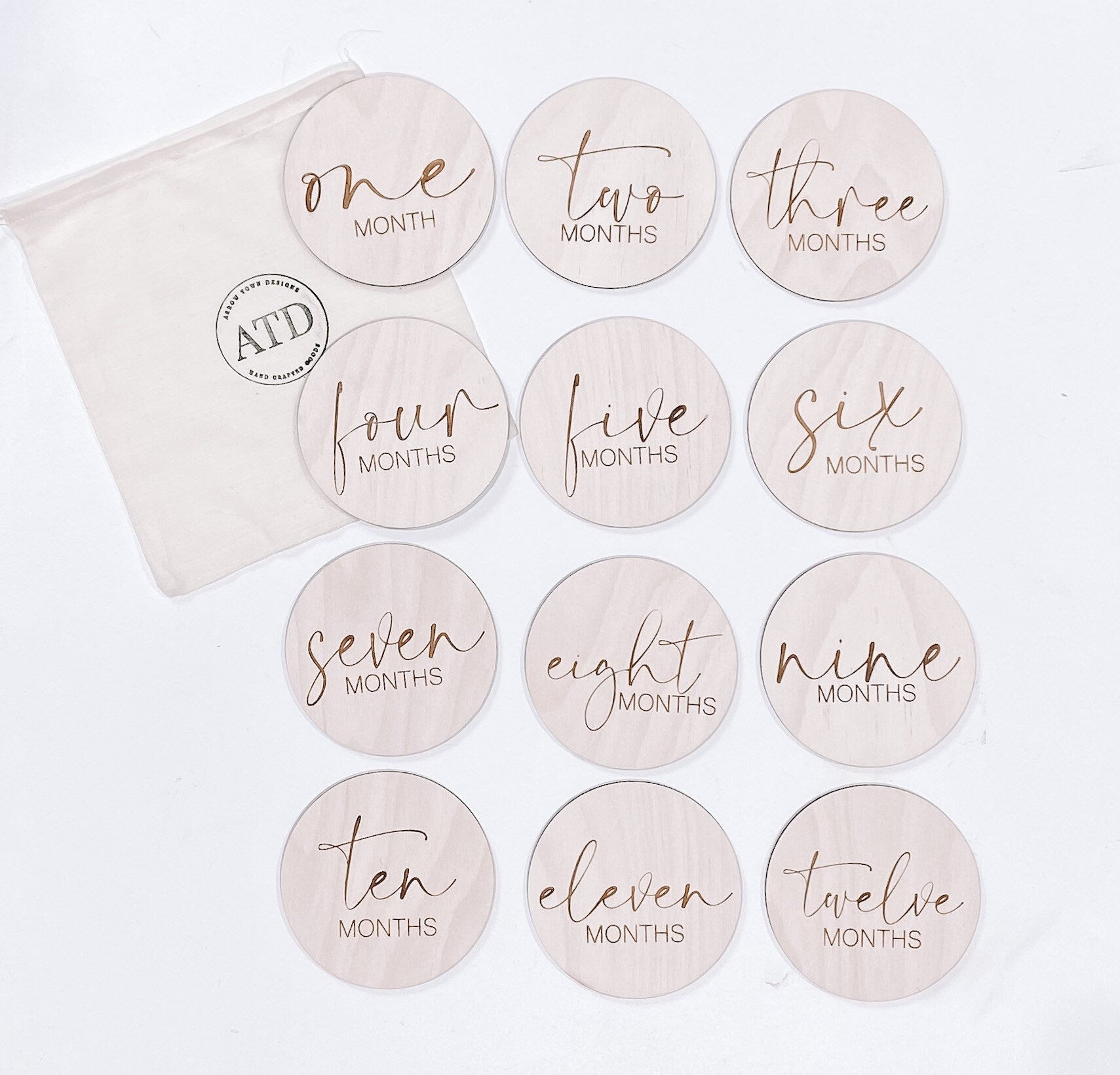 Baby Monthly Milestone Wood Discs | Milestone Cards | Age Signs | Newborn Shower Gift | Engraved Etched Wooden Card | Photo Prop