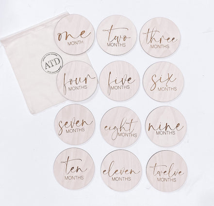 Baby Monthly Milestone Wood Discs | Milestone Cards | Age Signs | Newborn Shower Gift | Engraved Etched Wooden Card | Photo Prop