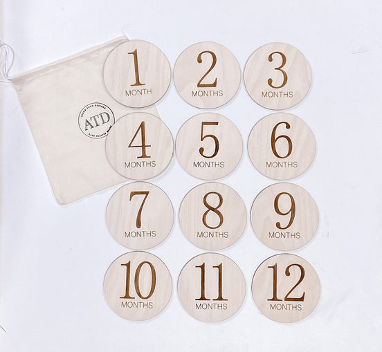 Baby Monthly Milestone Wood Discs | Milestone Cards | Age Signs | Newborn Shower Gift | Engraved Etched Wooden Card | Photo Prop
