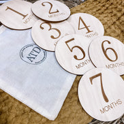 Baby Monthly Milestone Wood Discs | Milestone Cards | Age Signs | Newborn Shower Gift | Engraved Etched Wooden Card | Photo Prop