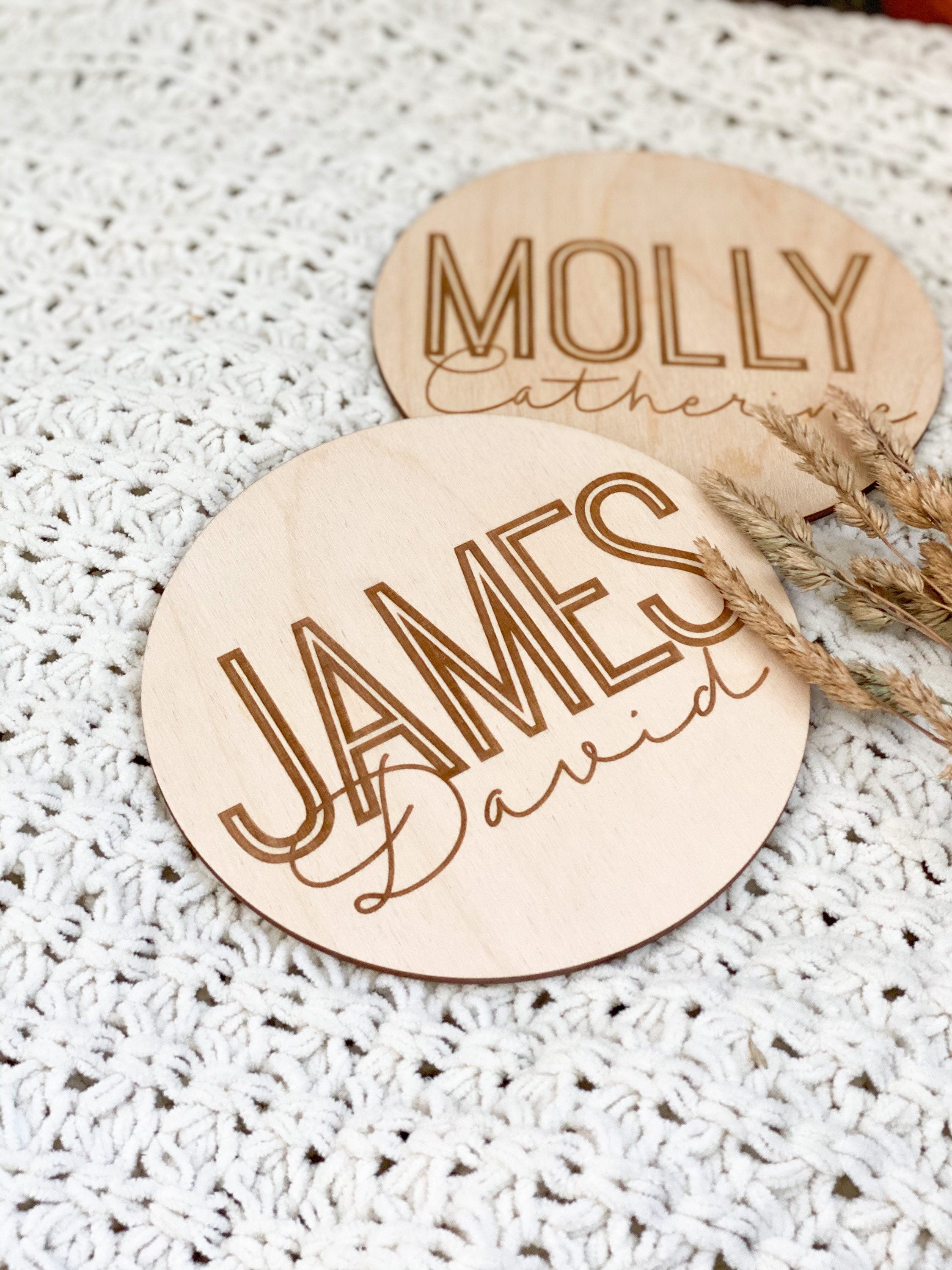 6Newborn Name Announcement | Baby Name Announcement | Wooden Name Disc | Milestone Disc | Pregnancy Announcement | Name Announcement Plaque
