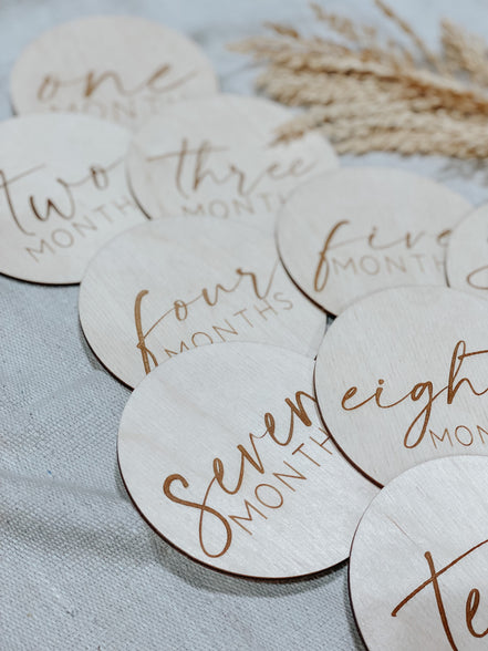 Baby Monthly Milestone Wood Discs | Milestone Cards | Age Signs | Newborn Shower Gift | Engraved Etched Wooden Card | Photo Prop
