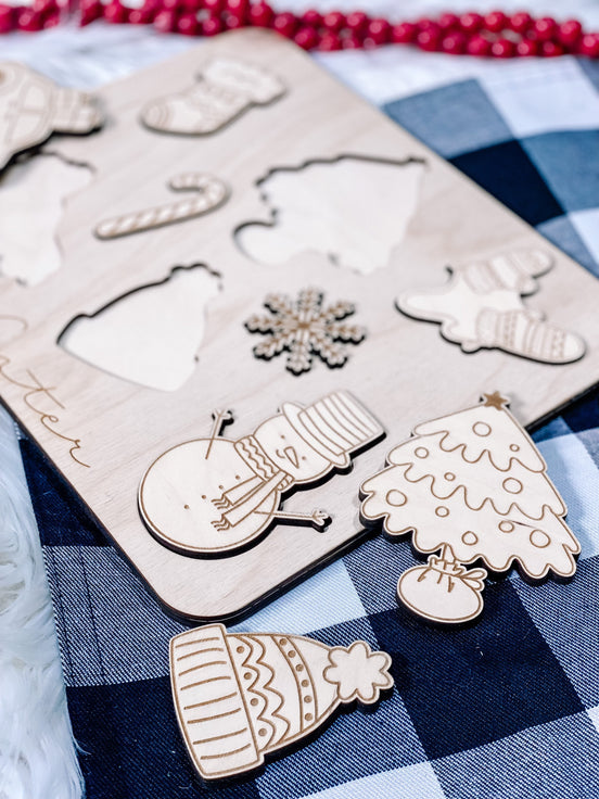 Winter Puzzle | Wooden Puzzle | Montessori | Seasonal Toys | Educational Toys | Winter Decor | Christmas Gift | Gift Ideas | Kids Puzzles |