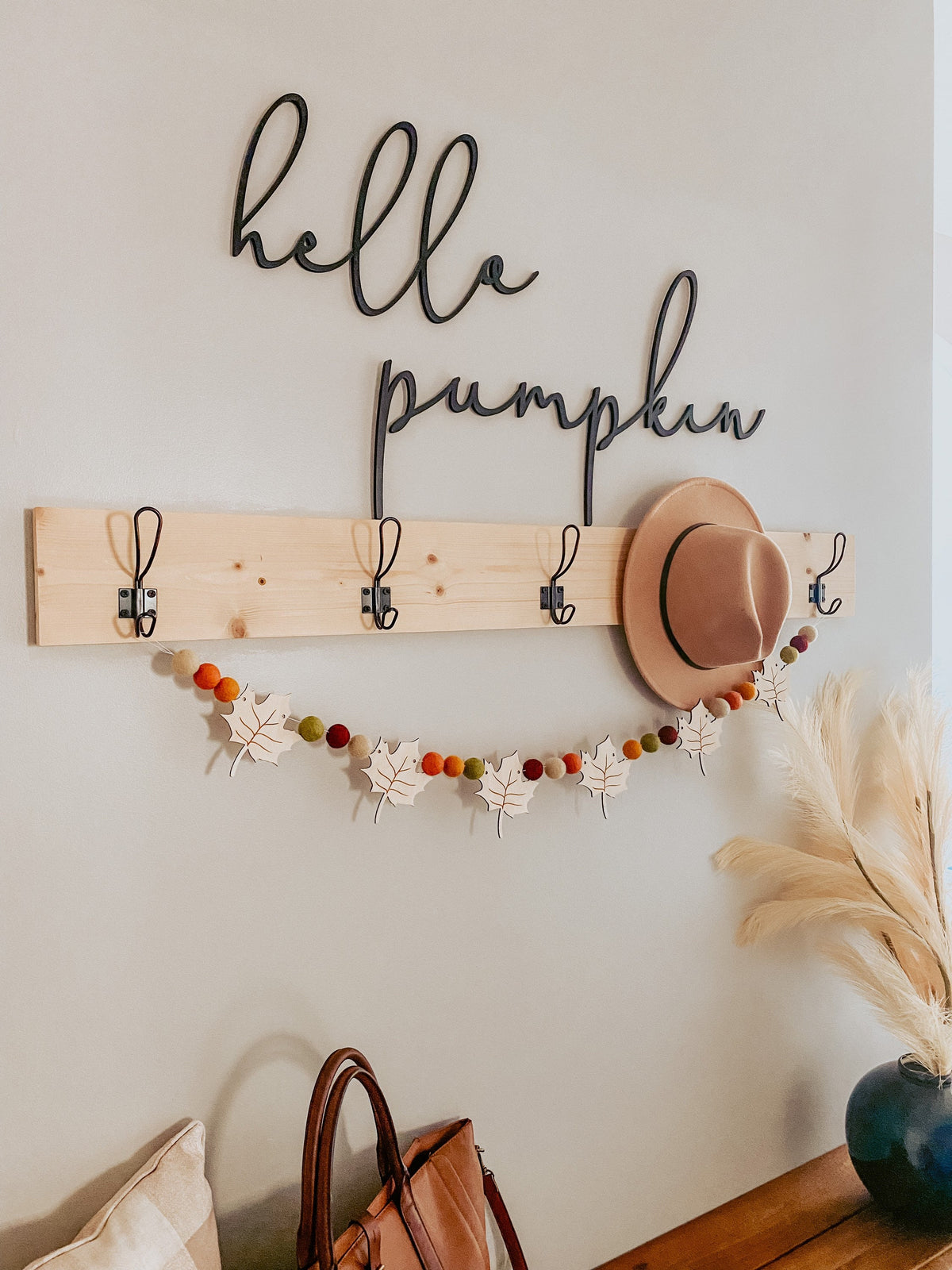 Fall Garland | Leaf Garland | Garland | Felt Ball Garland | Felt Garland | Wood Garland | Fall Decor | Mantle Decor | Kids Fall Decor |