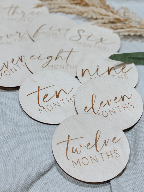 Baby Monthly Milestone Wood Discs | Milestone Cards | Age Signs | Newborn Shower Gift | Engraved Etched Wooden Card | Photo Prop