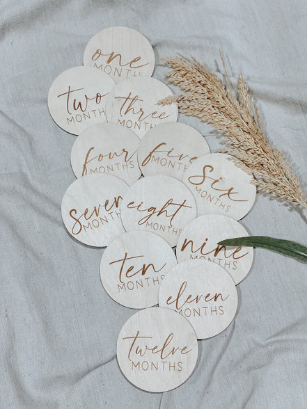 Baby Monthly Milestone Wood Discs | Milestone Cards | Age Signs | Newborn Shower Gift | Engraved Etched Wooden Card | Photo Prop