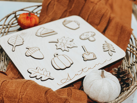 Fall Puzzle - Montessori Learning Toy by Arrow Town Designs close-up view
