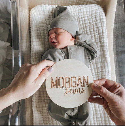 6Newborn Name Announcement | Baby Name Announcement | Wooden Name Disc | Milestone Disc | Pregnancy Announcement | Name Announcement Plaque