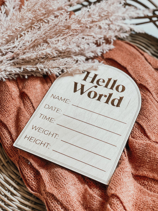 Hello World birth announcement | Arched Birth Announcement | wooden milestones | Milestones | Baby shower Gift | Baby Name Sign | Pregnancy