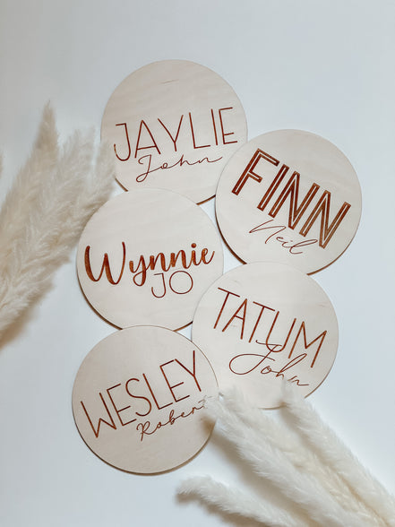 6Newborn Name Announcement | Baby Name Announcement | Wooden Name Disc | Milestone Disc | Pregnancy Announcement | Name Announcement Plaque