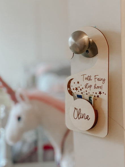 Tooth Fairy Door Hanger | Tooth Fairy Door Hanger With Money Holder | Personalized Tooth Fairy box | Tooth Fairy pouch | tooth fairy