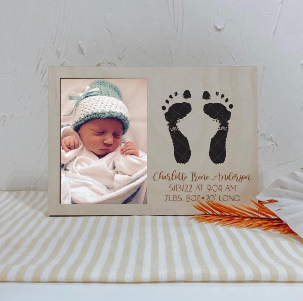 Birth Footprint Photo Frame | Baby Footprint sign | Footprint Decor | Newborn Photo | Milestone | Pregnancy announcement | Wood Picture