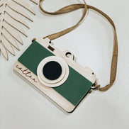 Montessori Wooden Toy Camera  Personalized Pretend Play with Acrylic Details | Laser Cut Birch Camera with Strap & Viewfinder | Custom Gift
