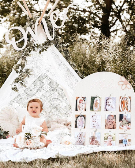 First Birthday Decor | First Birthday Photo Display | Baby Monthly Photos | Photo Prop | Birthday Decor | First Birthday | Boho Birthday |