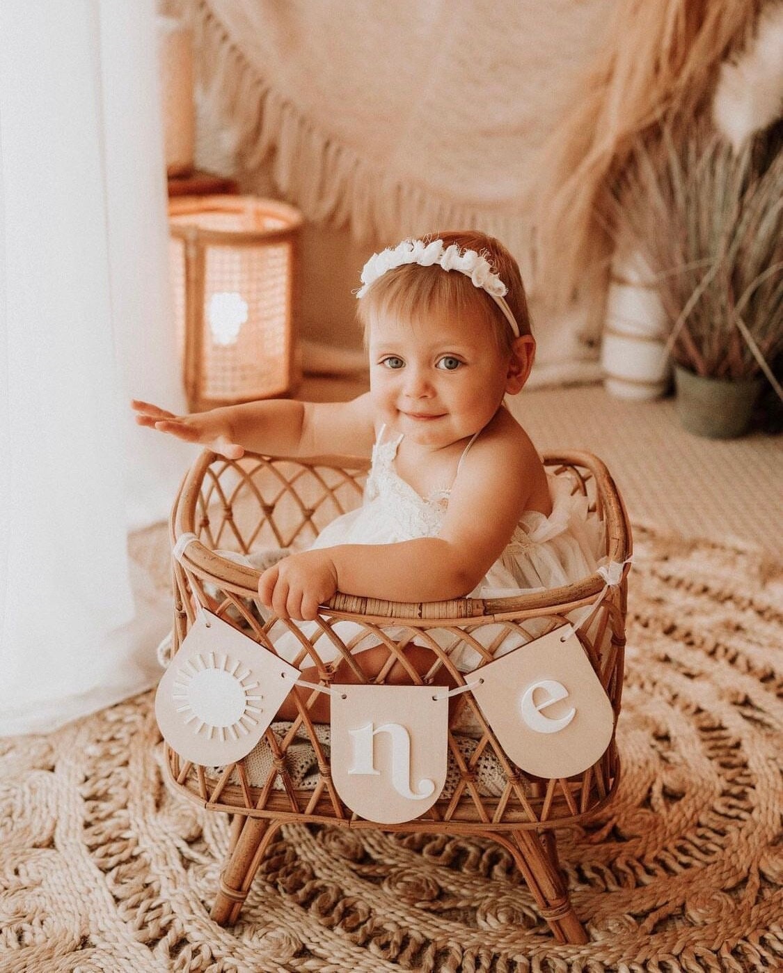 First Birthday ONE Banner  Wooden High Chair Banner  1st Birthday Cake Smash Decor  Birch Wood Baby Birthday Photo Prop
