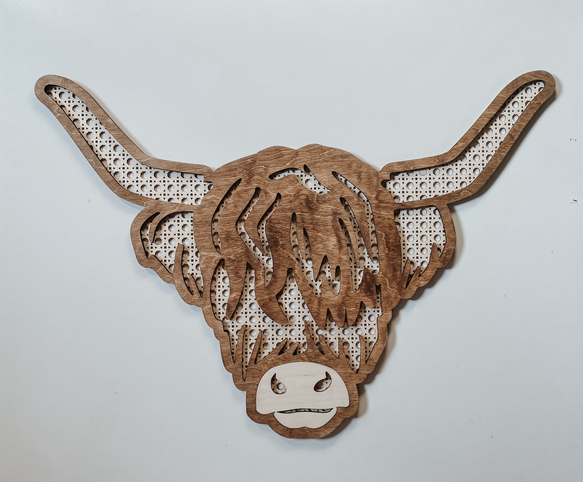 Highland Cow Wall Hanging | nursery decor | Farm Nursery | Girls Nursery | Boys Nursery | cow Decor | Rattan Highland Cow | Boho Decor