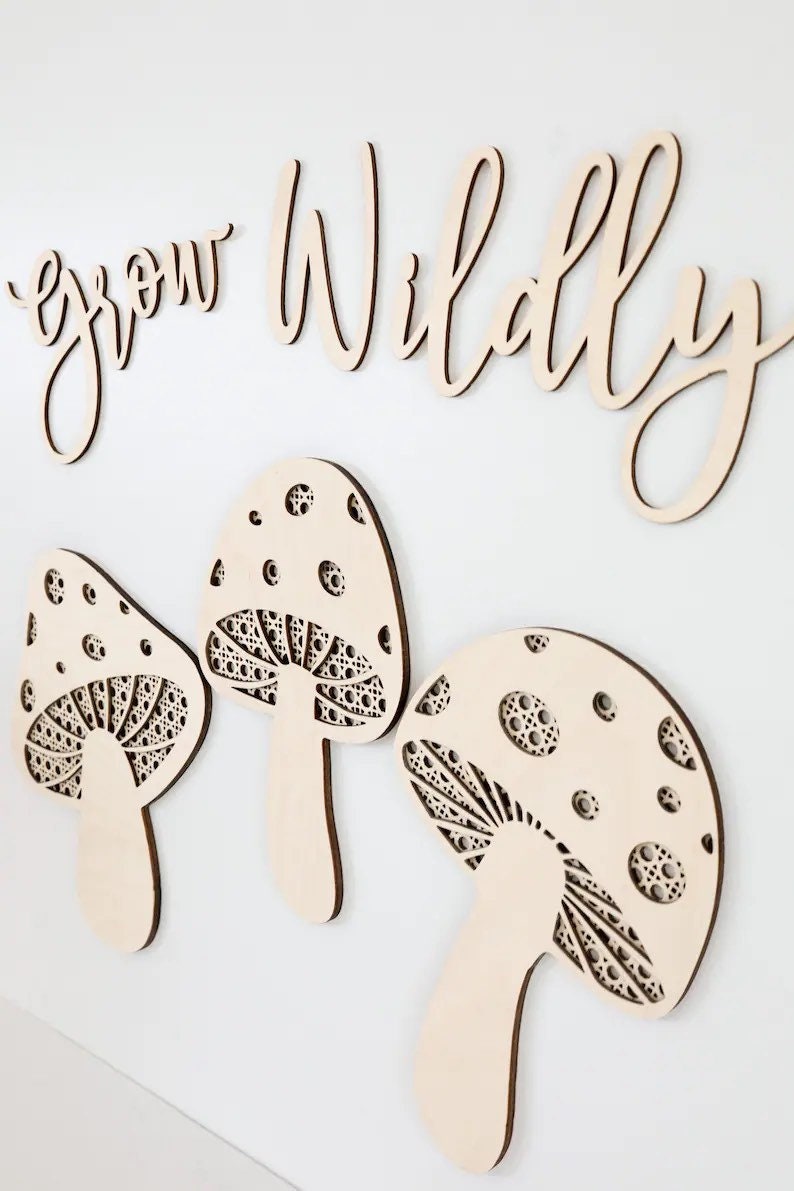 Grow Wildly Wall Decor | Mushroom Decor | Rattan Decor | Playroom Decor | Boho Decor | Hippie | Mushroom | Shroom | Boho Playroom
