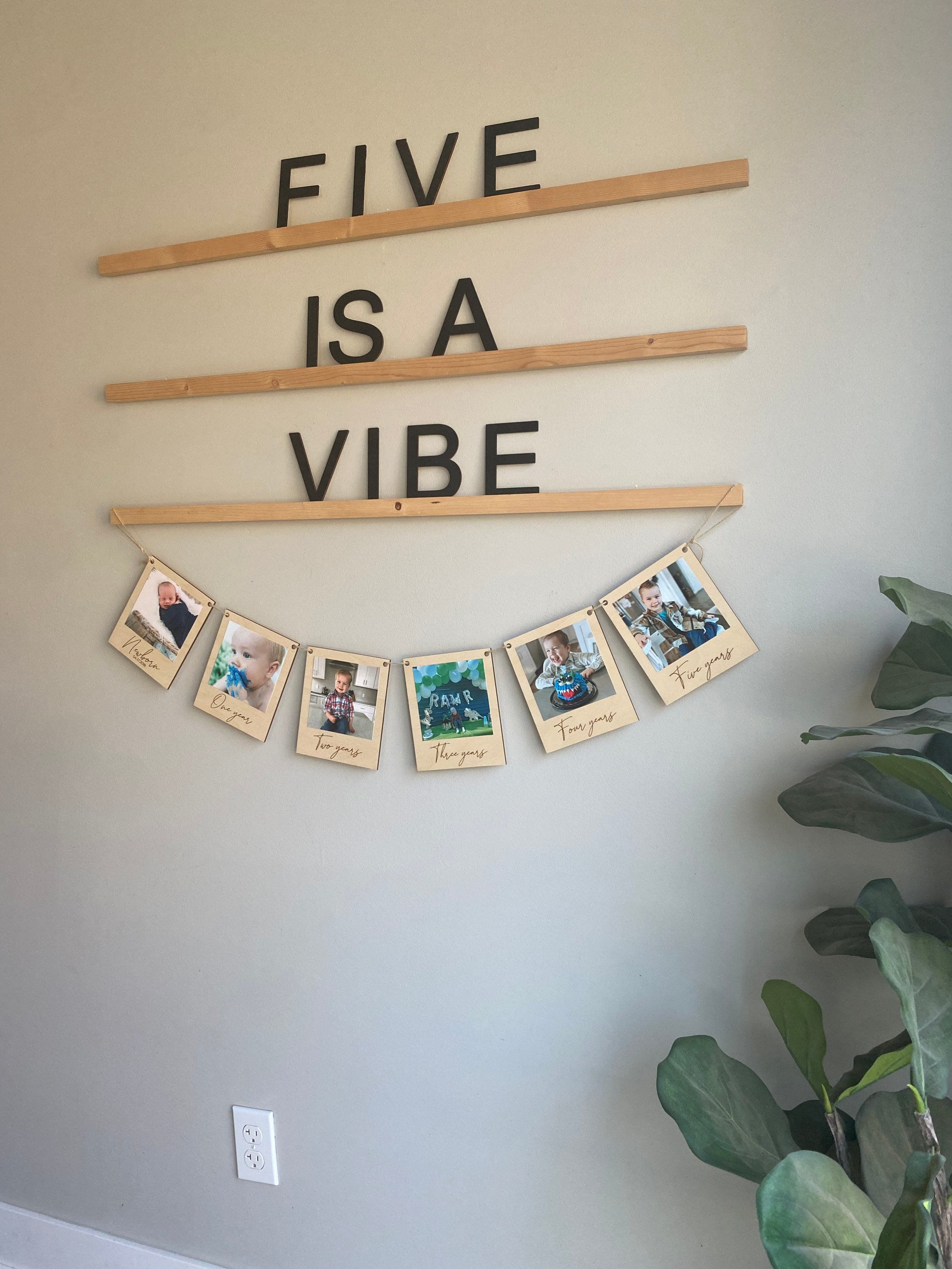 Milestone Birthday Photo Banner | Personalized Wooden Polaroid-Style Picture Display | Yearly Birthday Keepsake for Kids