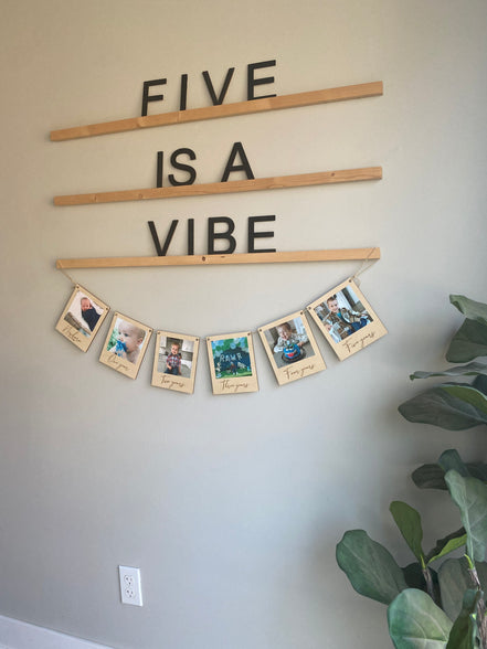 Milestone Birthday Photo Banner | Personalized Wooden Polaroid-Style Picture Display | Yearly Birthday Keepsake for Kids