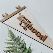 Long Live Boyhood Wood Flag  Laser Cut Birch Wall Décor  3D Walnut Sign for Kids Room  Boys Bedroom Pennant