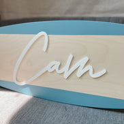 Wood Name Surfboard Sign | Nursery Décor for Children's Room| Teen Room | Beach Ocean Themed Nursery Kids Room | Surf Room | Playroom | surf