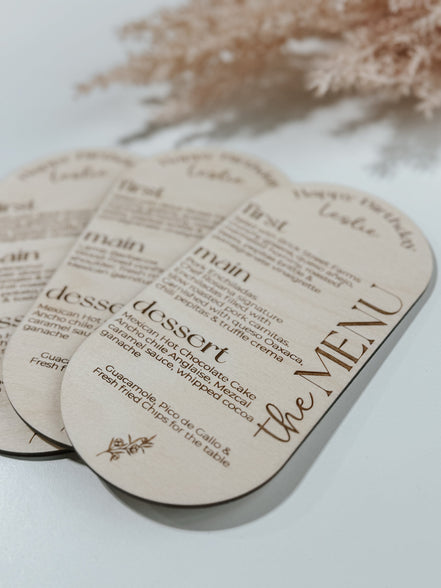 Personalized Wooden Menu | Wedding Menu | Birthday Menu | elevated party Decor | High end Party | Girls Night | Bachelorette | Dinner | menu