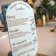 Personalized Wooden Menu | Wedding Menu | Birthday Menu | elevated party Decor | High end Party | Girls Night | Bachelorette | Dinner | menu