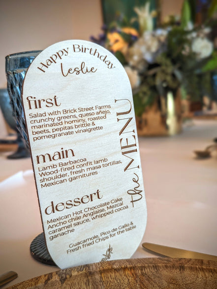 Personalized Wooden Menu | Wedding Menu | Birthday Menu | elevated party Decor | High end Party | Girls Night | Bachelorette | Dinner | menu