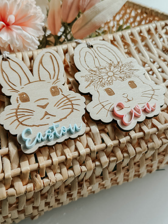 Easter Tags | Easter Name Tags | Easter basket | Easter Decor | Name Tag | Engraved Name | Wooden Name Tag | vintage bunny | Basket Tag