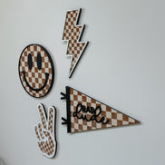 Checker Print Signs | Playroom Decor | Wood Signs | Peace | Lightning | Smile Face | Pennant Flag | Boy | Rad Dude | Wall Art | Boys Room