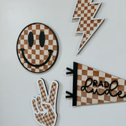 Checker Print Signs | Playroom Decor | Wood Signs | Peace | Lightning | Smile Face | Pennant Flag | Boy | Rad Dude | Wall Art | Boys Room