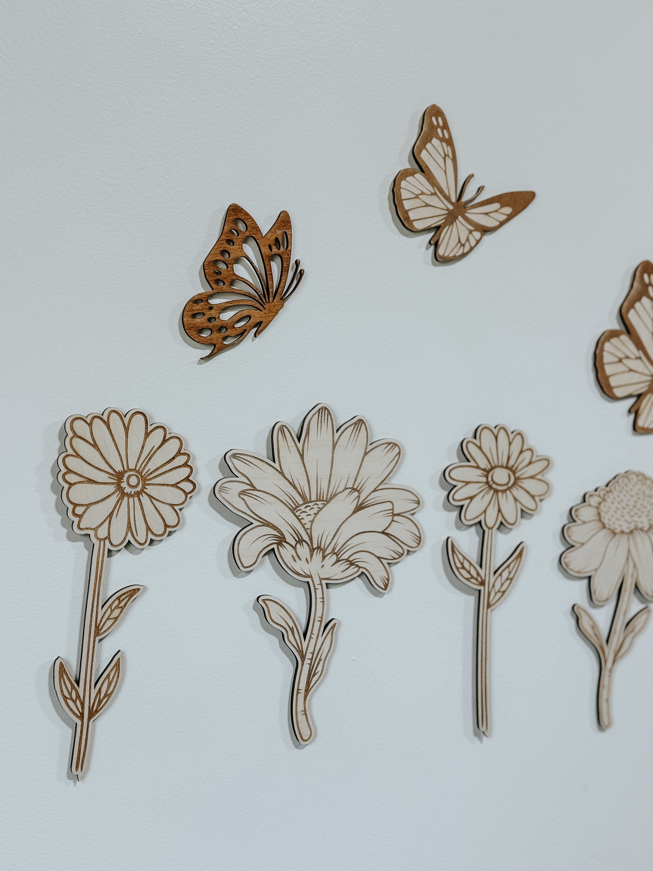 Wooden Flower & butterfly Wall hangings | Nursery Art | Kids Room | Playroom | Wildflower | Butterflies | Girls Nursery | Wood Signs | boho