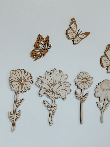 Wooden Flower & butterfly Wall hangings | Nursery Art | Kids Room | Playroom | Wildflower | Butterflies | Girls Nursery | Wood Signs | boho
