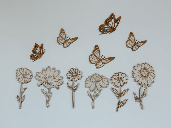 Wooden Flower & butterfly Wall hangings | Nursery Art | Kids Room | Playroom | Wildflower | Butterflies | Girls Nursery | Wood Signs | boho
