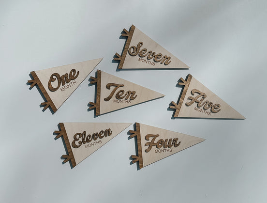 Flag Milestone | pennant Birth Announcement | Modern Milestones | Baby Shower gift | Boho Baby | Wooden Milestone | Newborn | Pregnancy