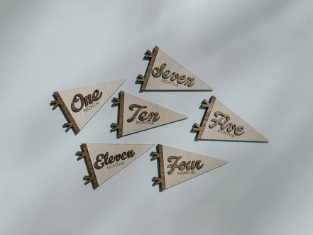 Flag Milestone | pennant Birth Announcement | Modern Milestones | Baby Shower gift | Boho Baby | Wooden Milestone | Newborn | Pregnancy