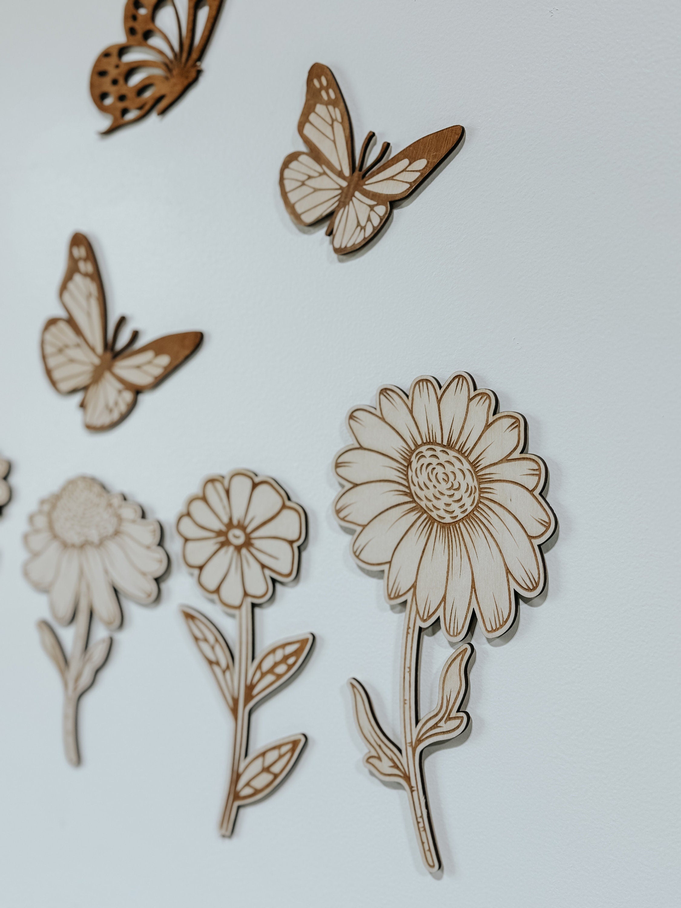 Wooden Flower & butterfly Wall hangings | Nursery Art | Kids Room | Playroom | Wildflower | Butterflies | Girls Nursery | Wood Signs | boho