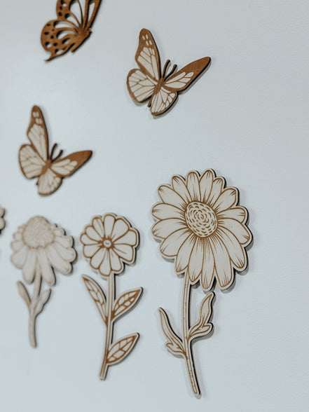 Wooden Flower & butterfly Wall hangings | Nursery Art | Kids Room | Playroom | Wildflower | Butterflies | Girls Nursery | Wood Signs | boho